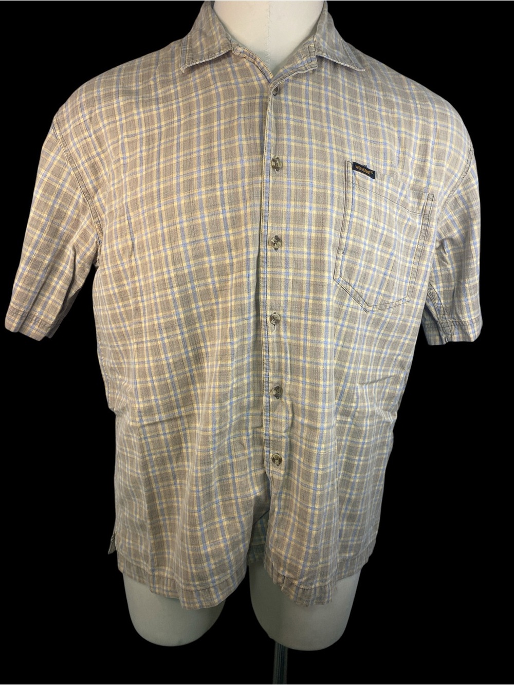 Wolverine Casual Short-Sleeve Plaid Button-Up Shirt - Beige/Blue Men’s XL